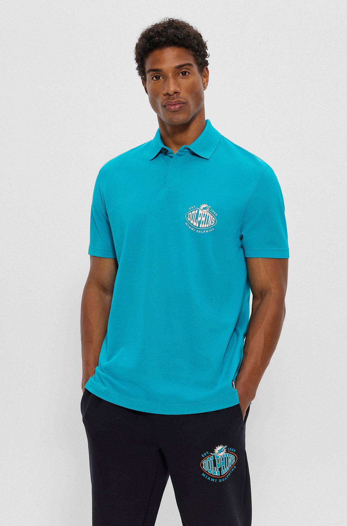BOSS x NFL cotton-piqué polo shirt with collaborative branding, Dolphins
