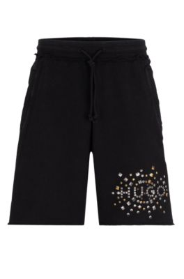 Hugo Cotton-terry Shorts With Stud-effect Artwork In Black