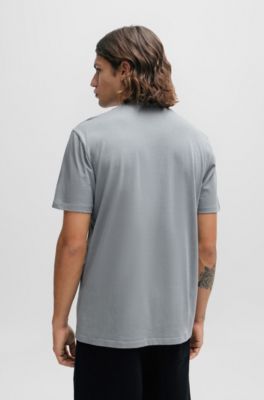 Camiseta de punto de algod&oacute;n con logo con llamas en relieve, Gris