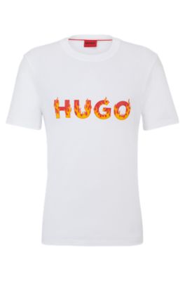 Shop Hugo Cotton-jersey T-shirt With Puffed Flame Logo In White