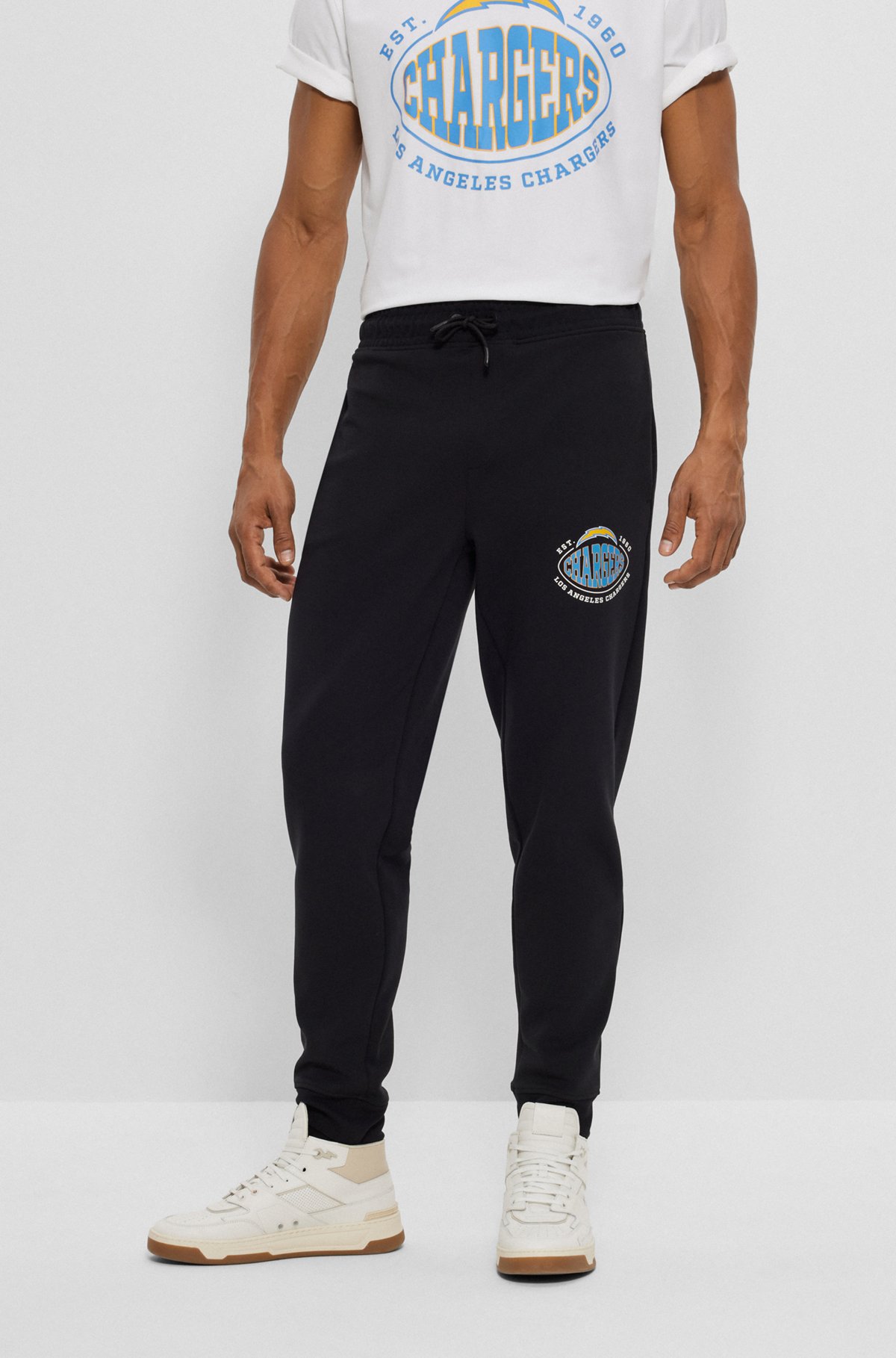 BOSS x NFL cotton-blend tracksuit bottoms with collaborative branding, Chargers