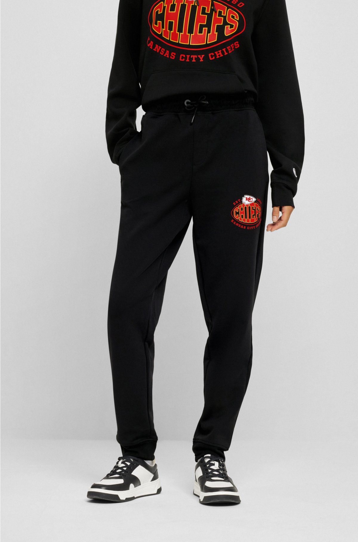 BOSS x NFL cotton-blend tracksuit bottoms with collaborative branding, Chiefs