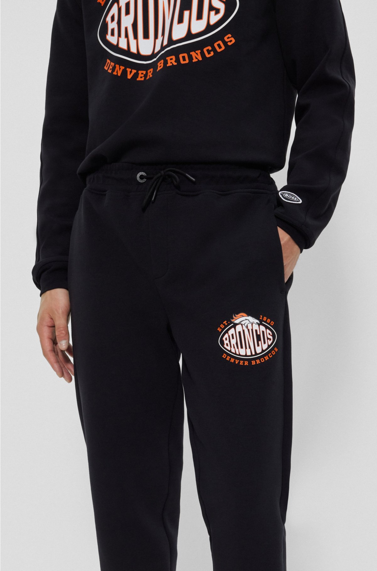 BOSS x NFL cotton-blend tracksuit bottoms with collaborative branding, Broncos