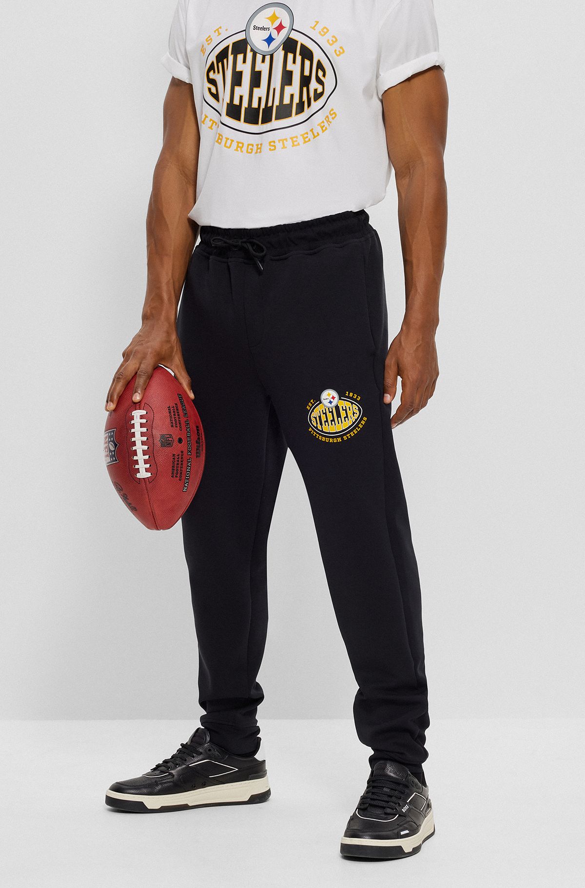 Bas de survêtement BOSS x NFL en coton mélangé avec logo du partenariat, Steelers
