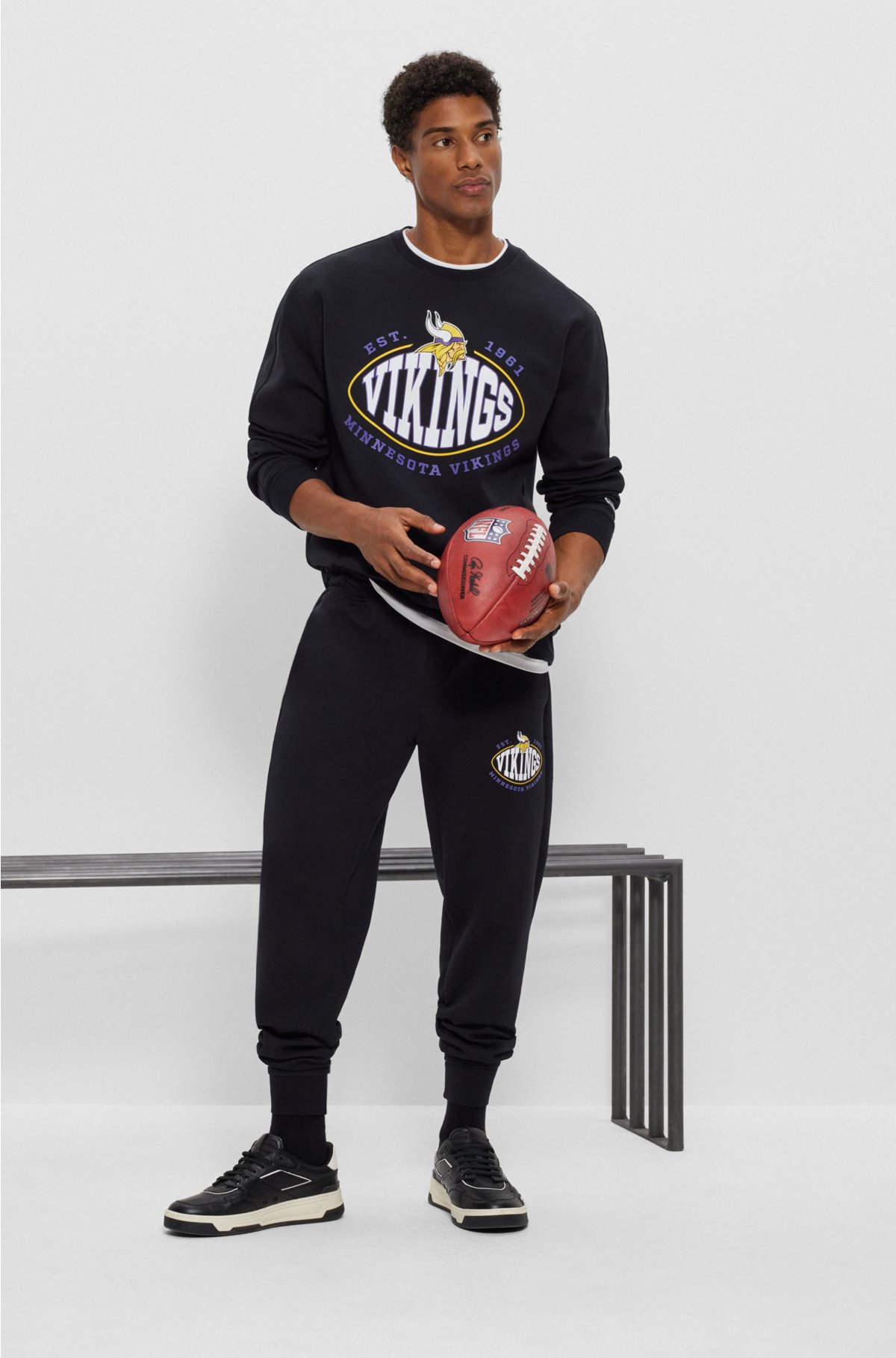 BOSS x NFL cotton-blend tracksuit bottoms with collaborative branding, Vikings