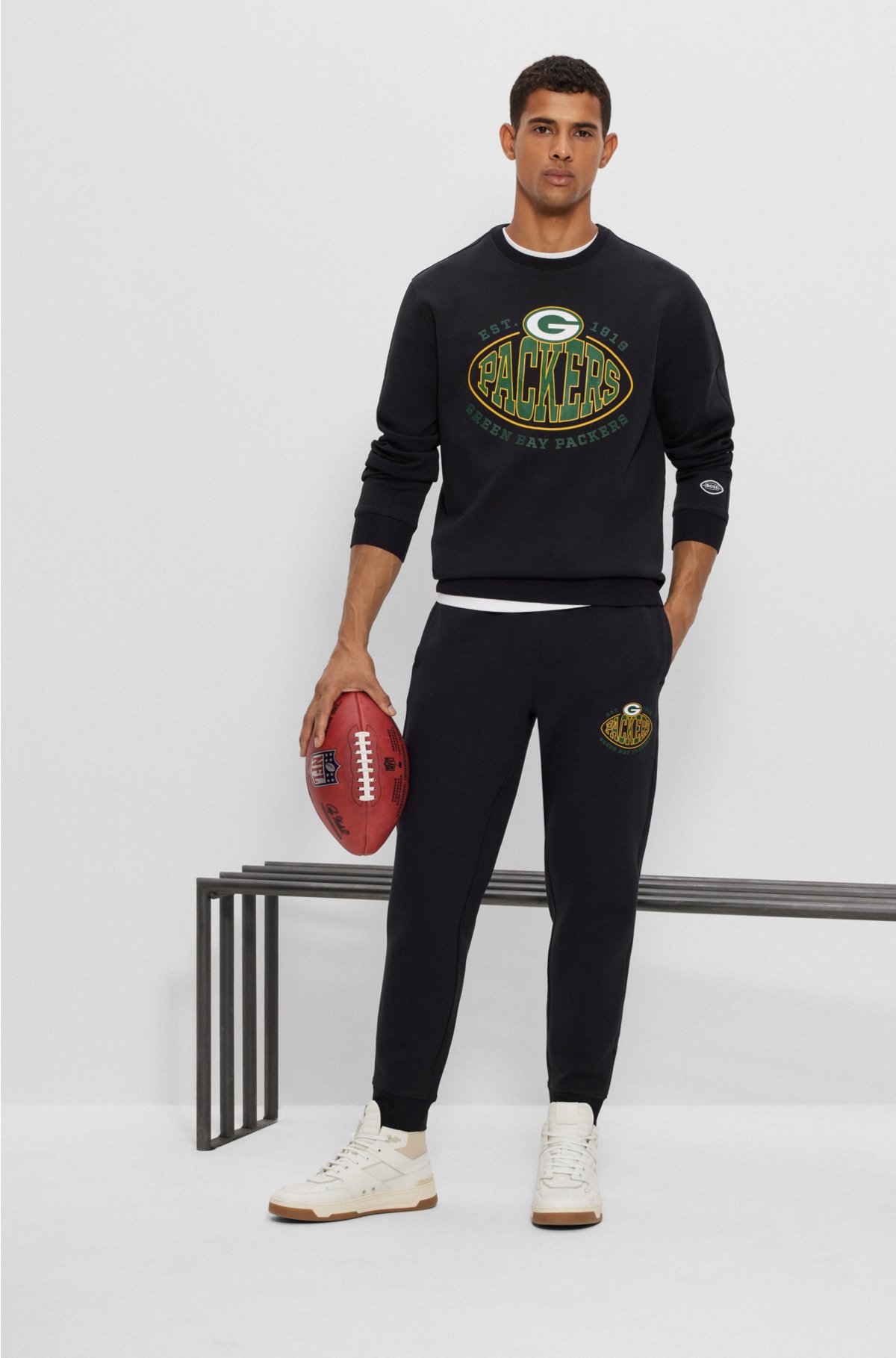 BOSS x NFL cotton-blend tracksuit bottoms with collaborative branding, Packers