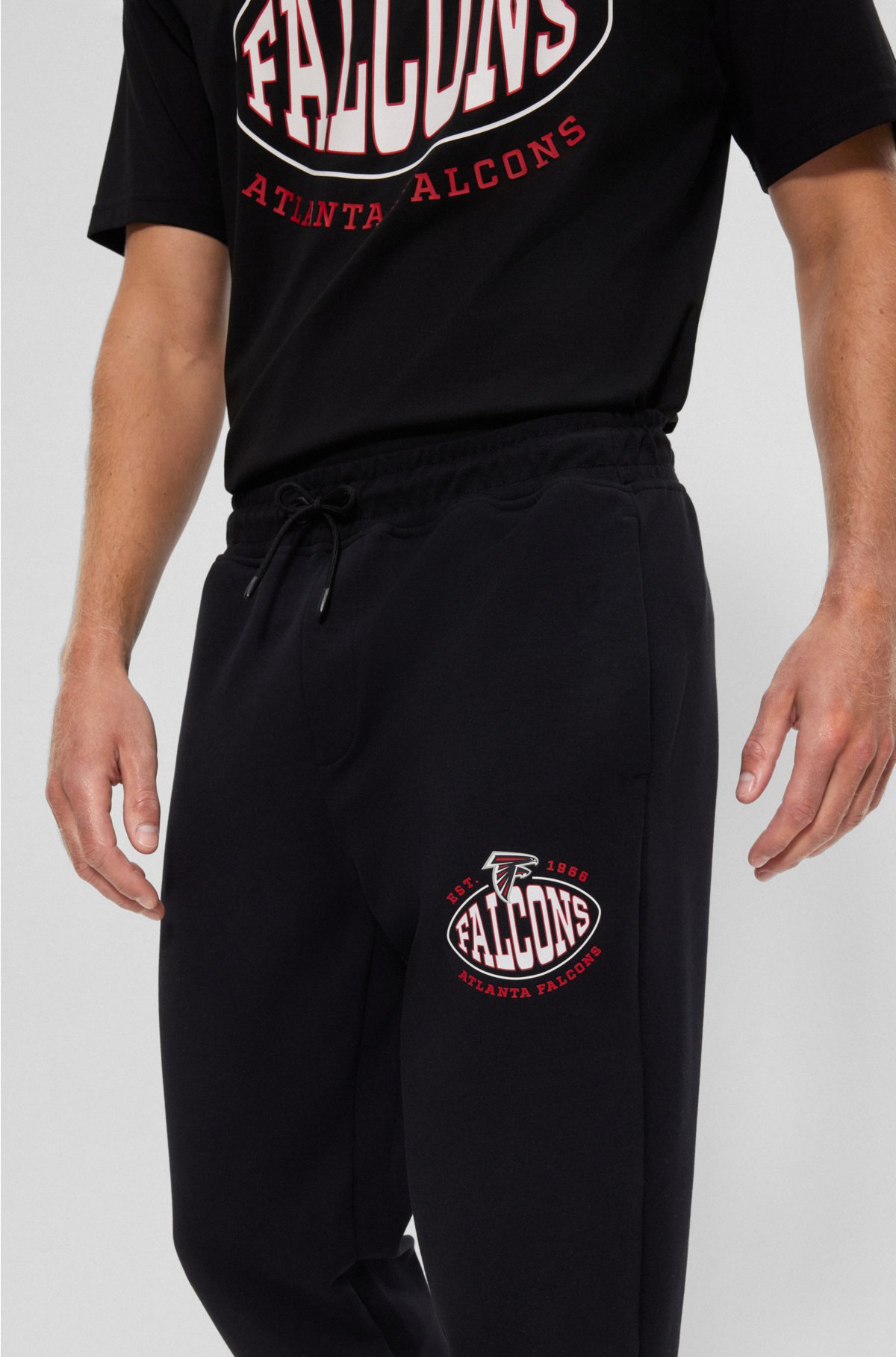 BOSS x NFL cotton-blend tracksuit bottoms with collaborative branding, Falcons