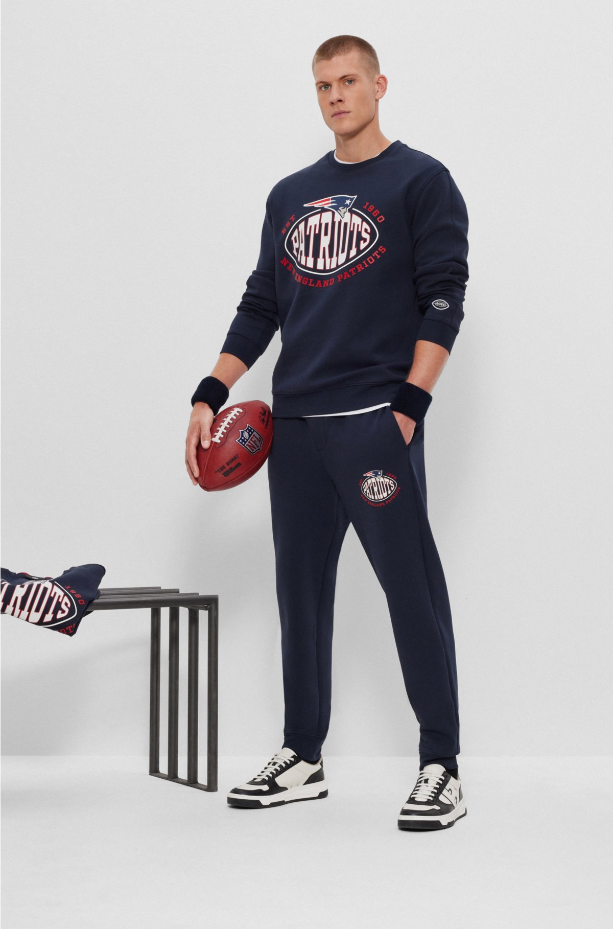 BOSS x NFL cotton-blend tracksuit bottoms with collaborative branding, Patriots