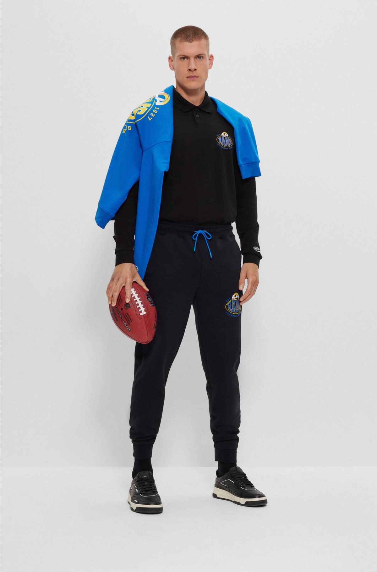 BOSS x NFL long-sleeved polo shirt with collaborative branding, Rams