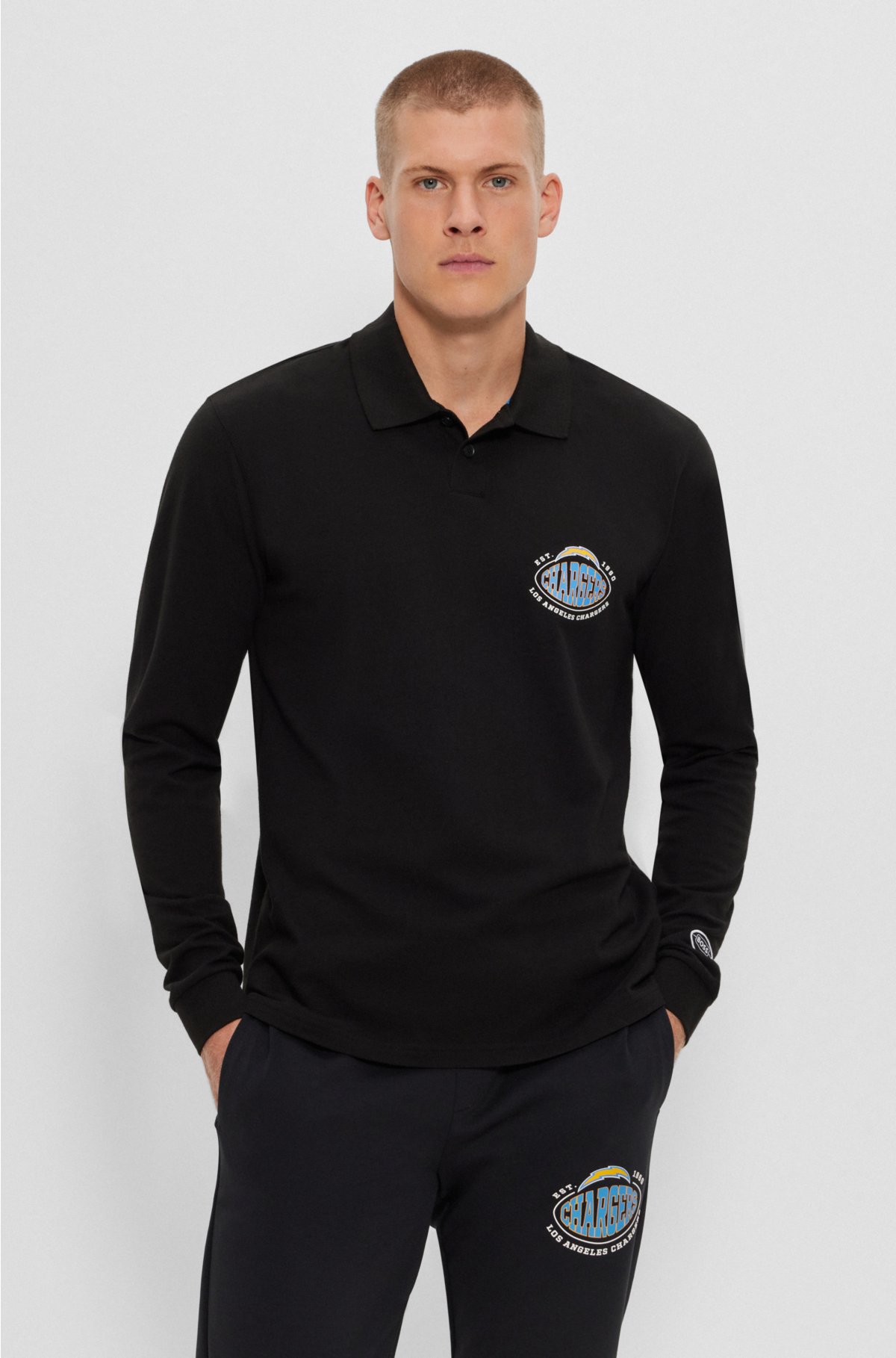 BOSS x NFL long-sleeved polo shirt with collaborative branding, Chargers