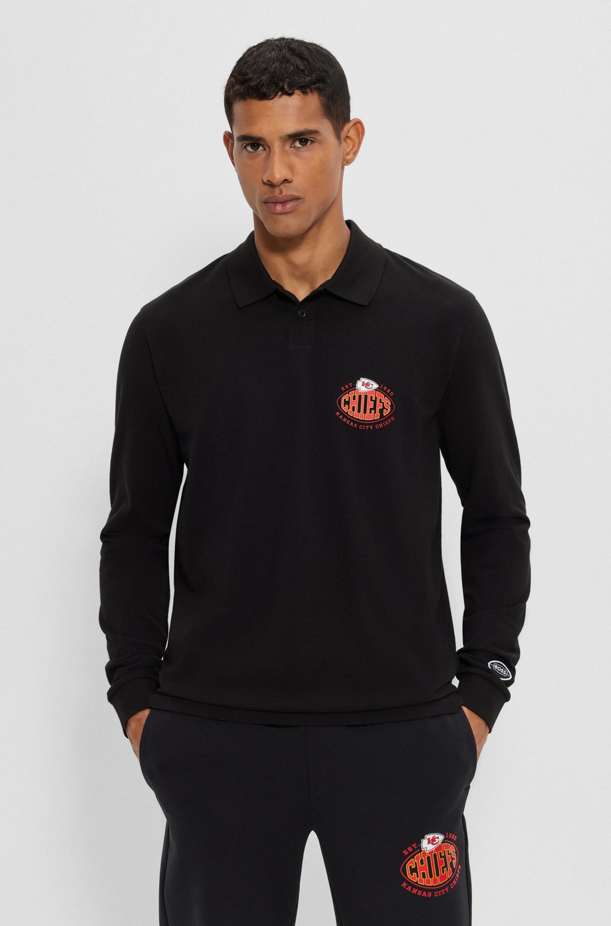 BOSS x NFL long-sleeved polo shirt with collaborative branding, Chiefs