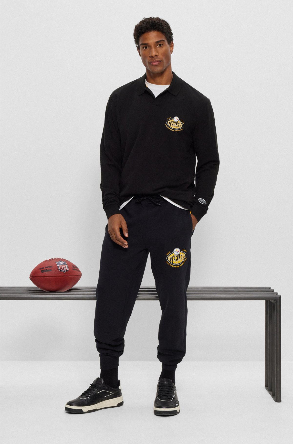 BOSS x NFL long-sleeved polo shirt with collaborative branding, Steelers