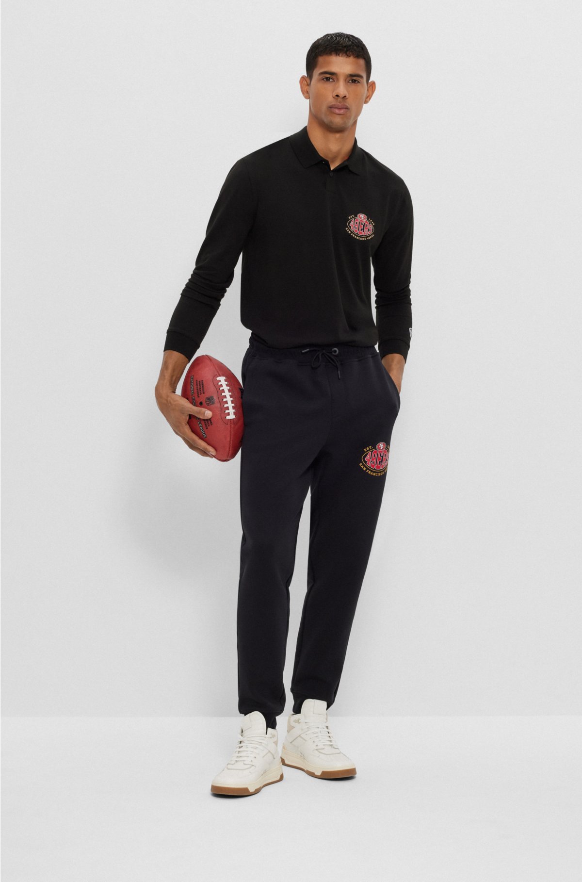 BOSS x NFL long-sleeved polo shirt with collaborative branding, 49ers