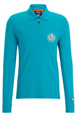 Hugo Boss Boss X Nfl Long-sleeved Polo Shirt With Collaborative Branding In Dolphins