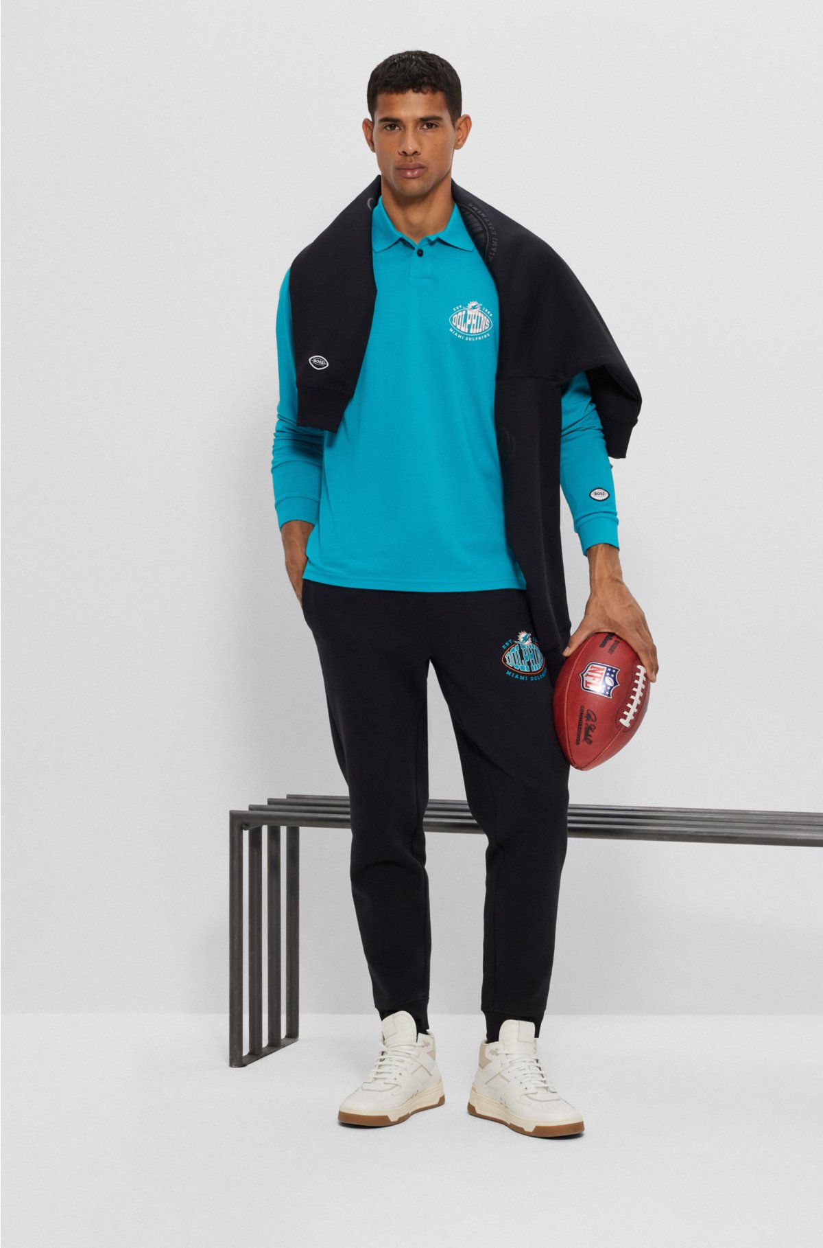 BOSS x NFL long-sleeved polo shirt with collaborative branding, Dolphins
