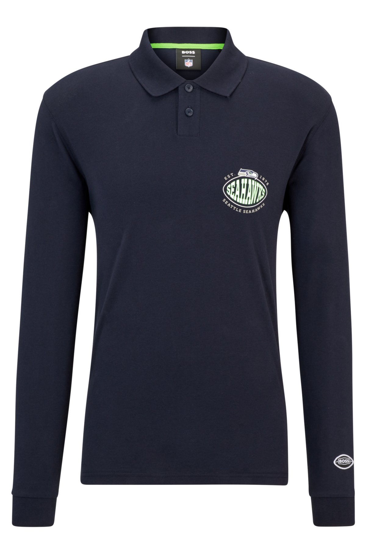 BOSS x NFL long-sleeved polo shirt with collaborative branding, Seahawks