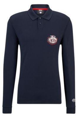 Hugo Boss Boss X Nfl Long-sleeved Polo Shirt With Collaborative Branding In Patriots