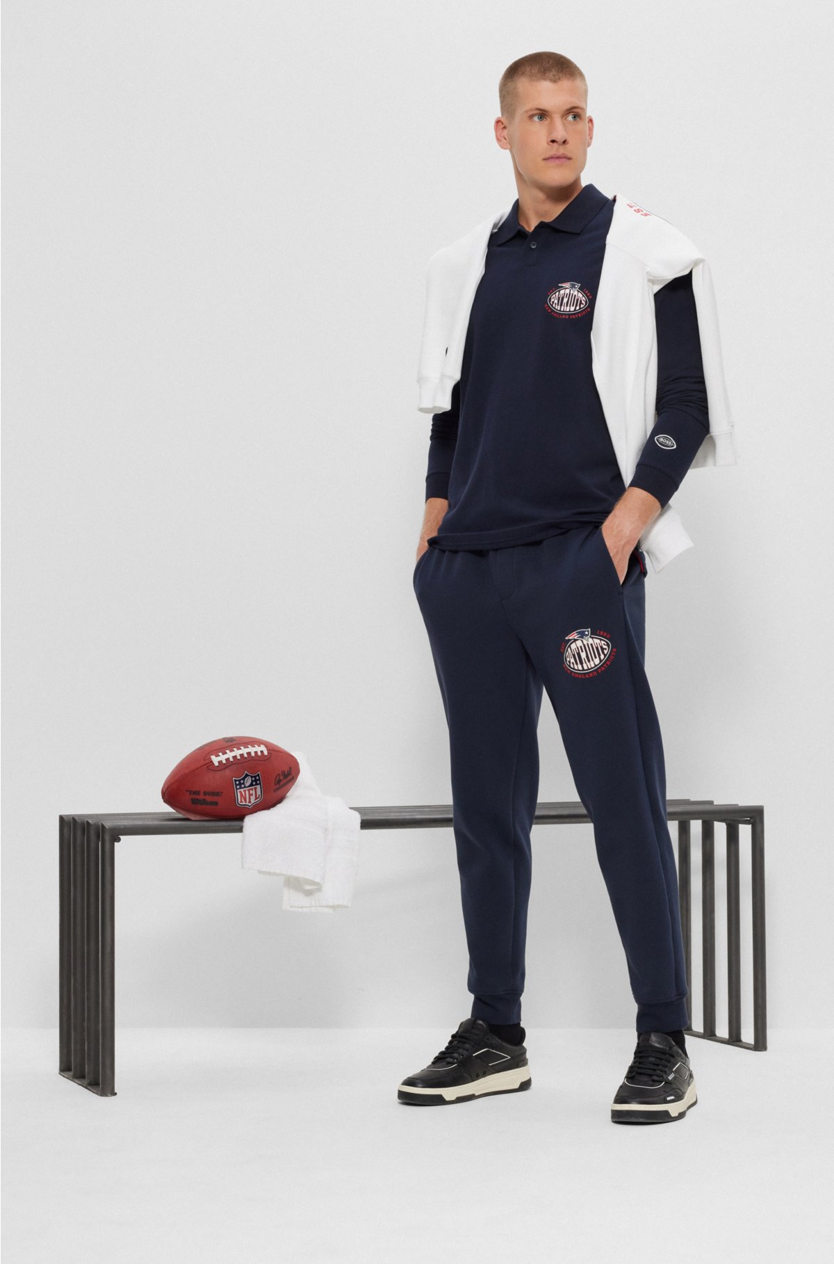 BOSS x NFL long-sleeved polo shirt with collaborative branding, Patriots