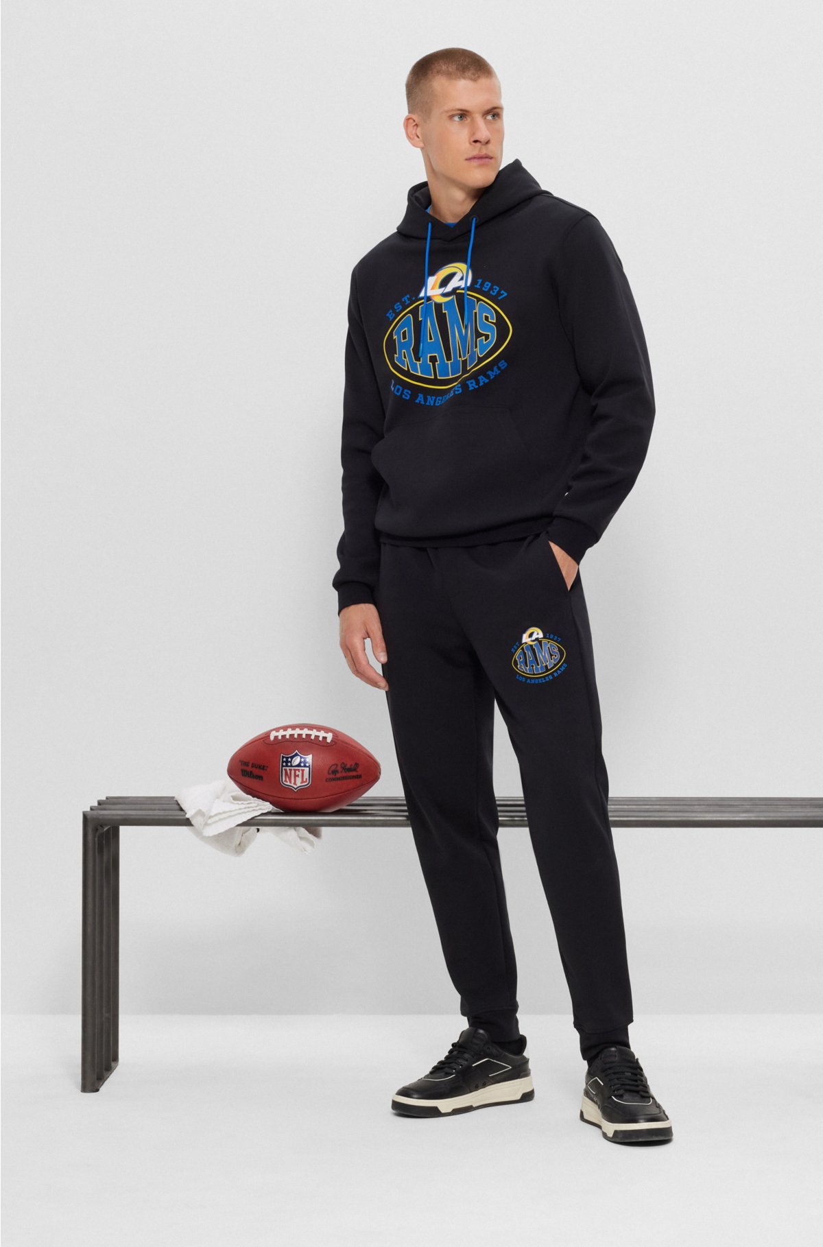  BOSS x NFL cotton-blend hoodie with collaborative branding, Rams