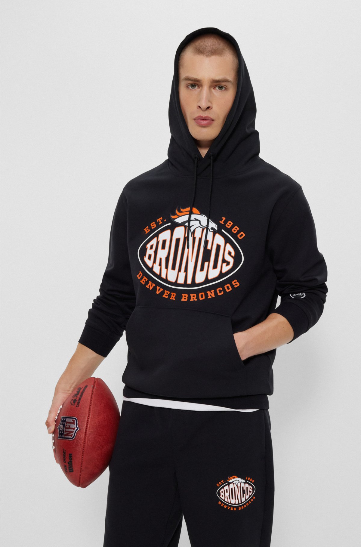  BOSS x NFL cotton-blend hoodie with collaborative branding, Broncos
