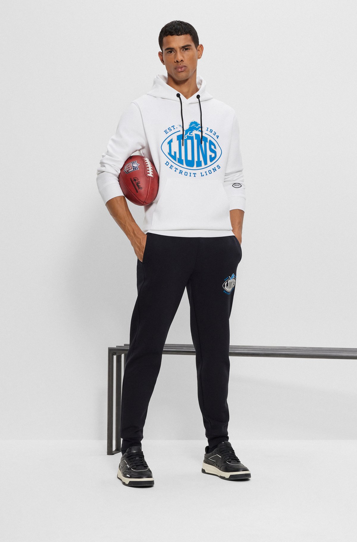  Sudadera con capucha BOSS x NFL de mezcla de algodón con detalle de la colaboración, Lions
