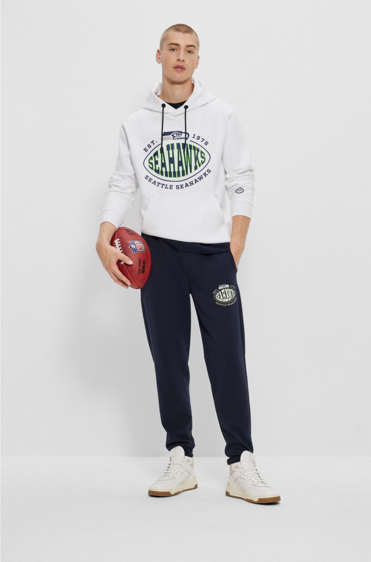  BOSS x NFL cotton-blend hoodie with collaborative branding, Seahawks