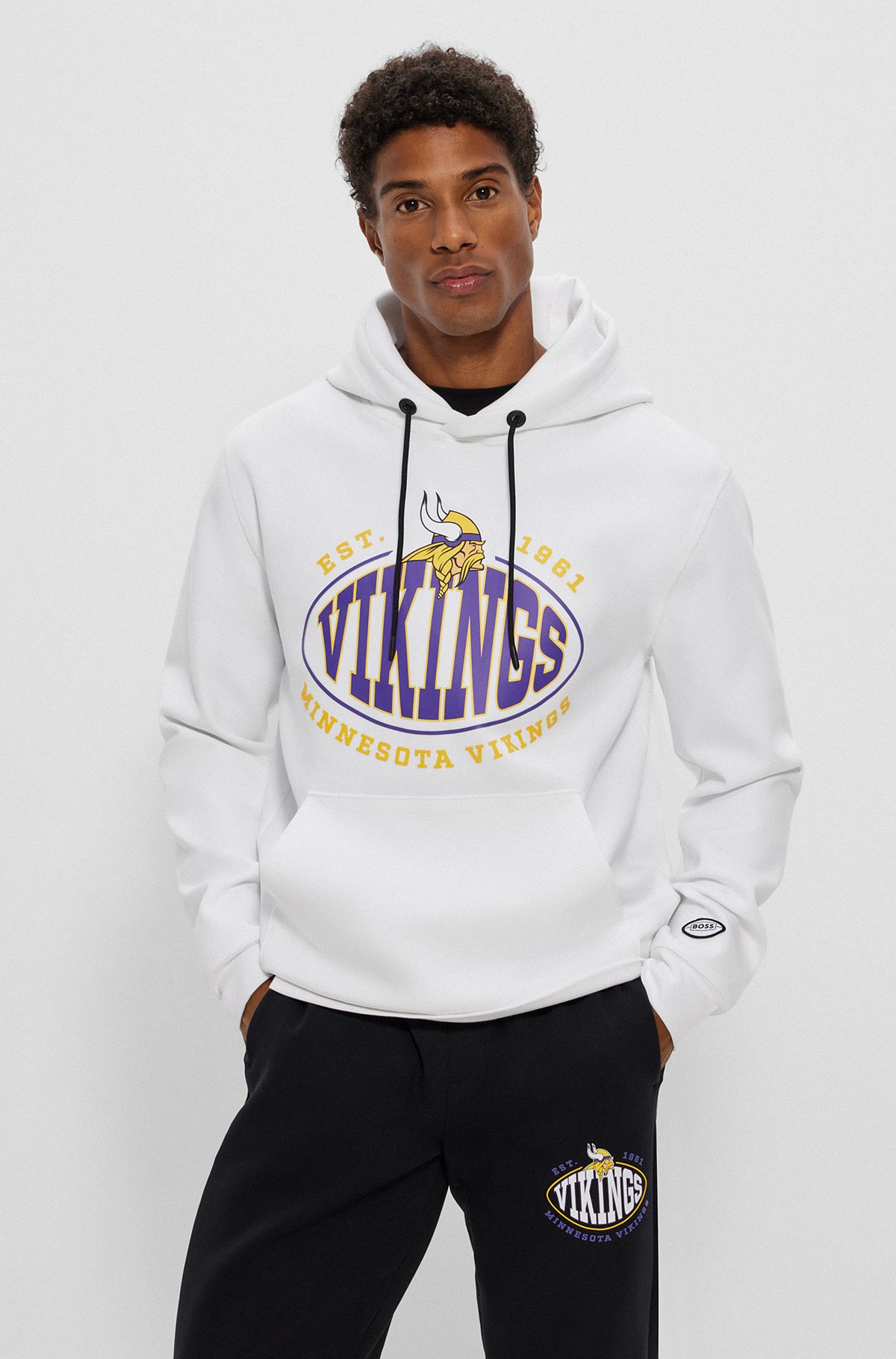  BOSS x NFL cotton-blend hoodie with collaborative branding, Vikings