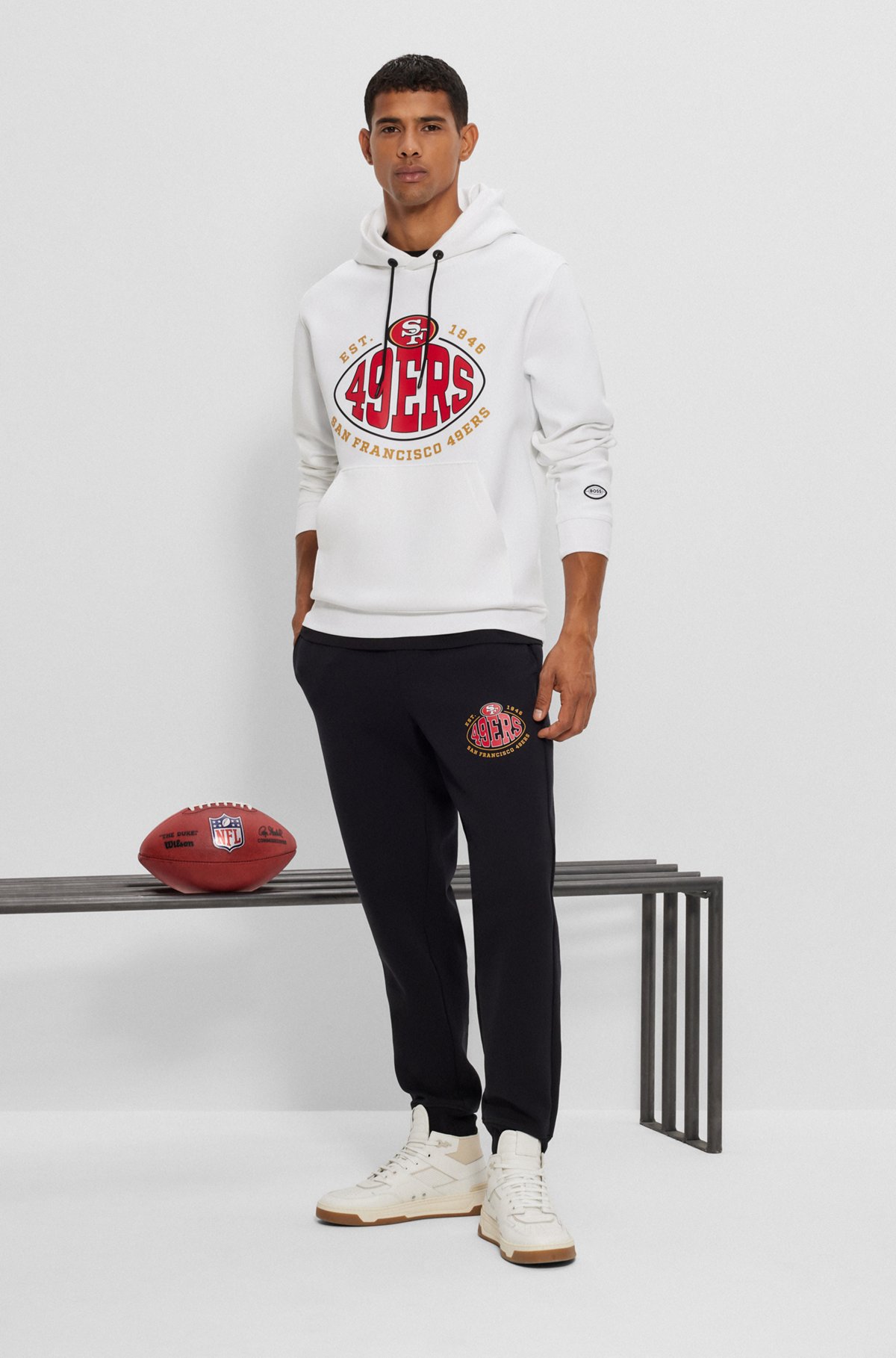  Sudadera con capucha BOSS x NFL de mezcla de algodón con detalle de la colaboración, 49ers