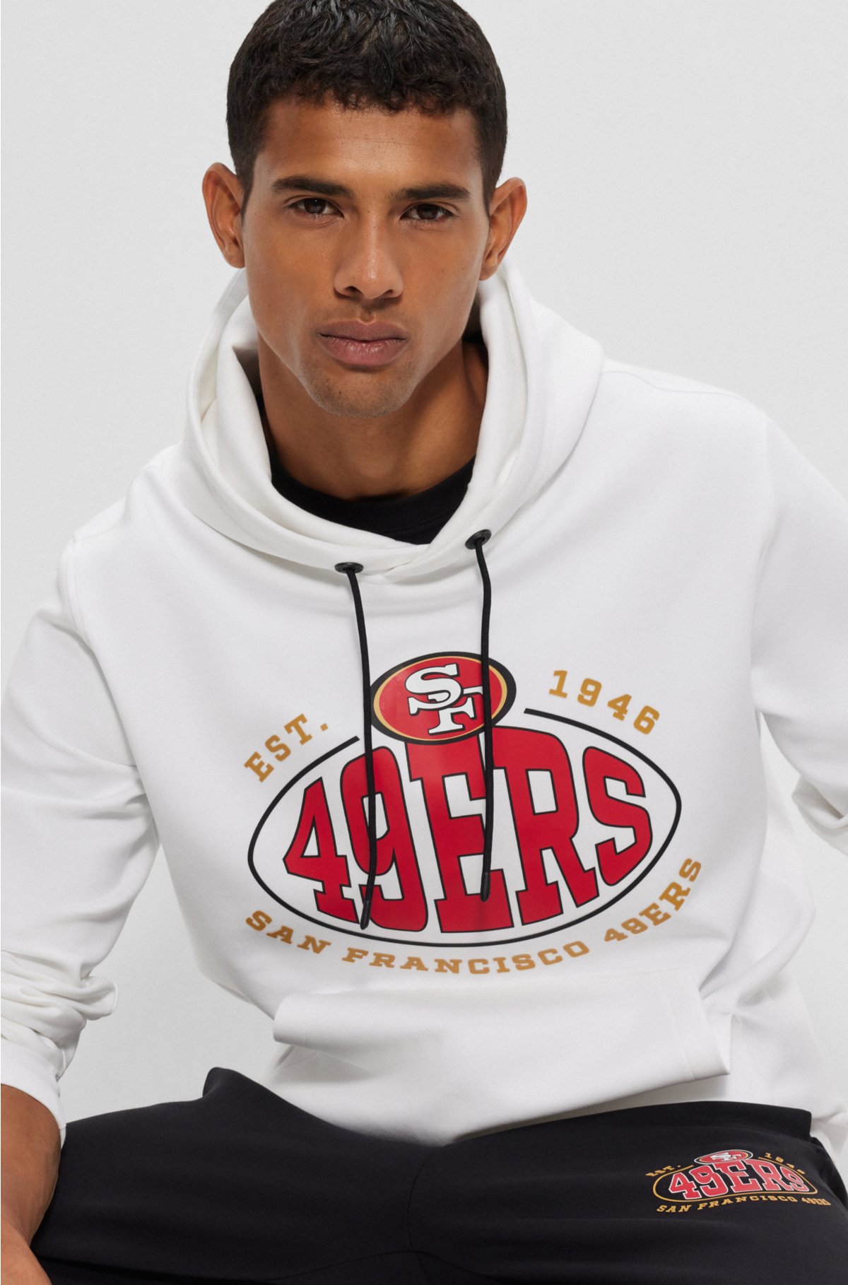  BOSS x NFL cotton-blend hoodie with collaborative branding, 49ers