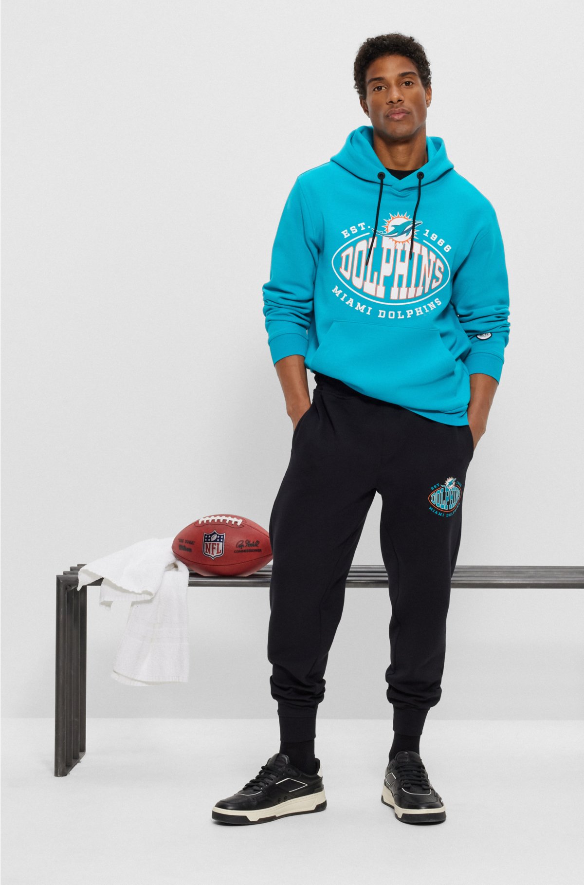  BOSS x NFL cotton-blend hoodie with collaborative branding, Dolphins