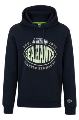 Shop Hugo Boss Boss X Nfl Cotton-blend Hoodie With Collaborative Branding In Seahawks