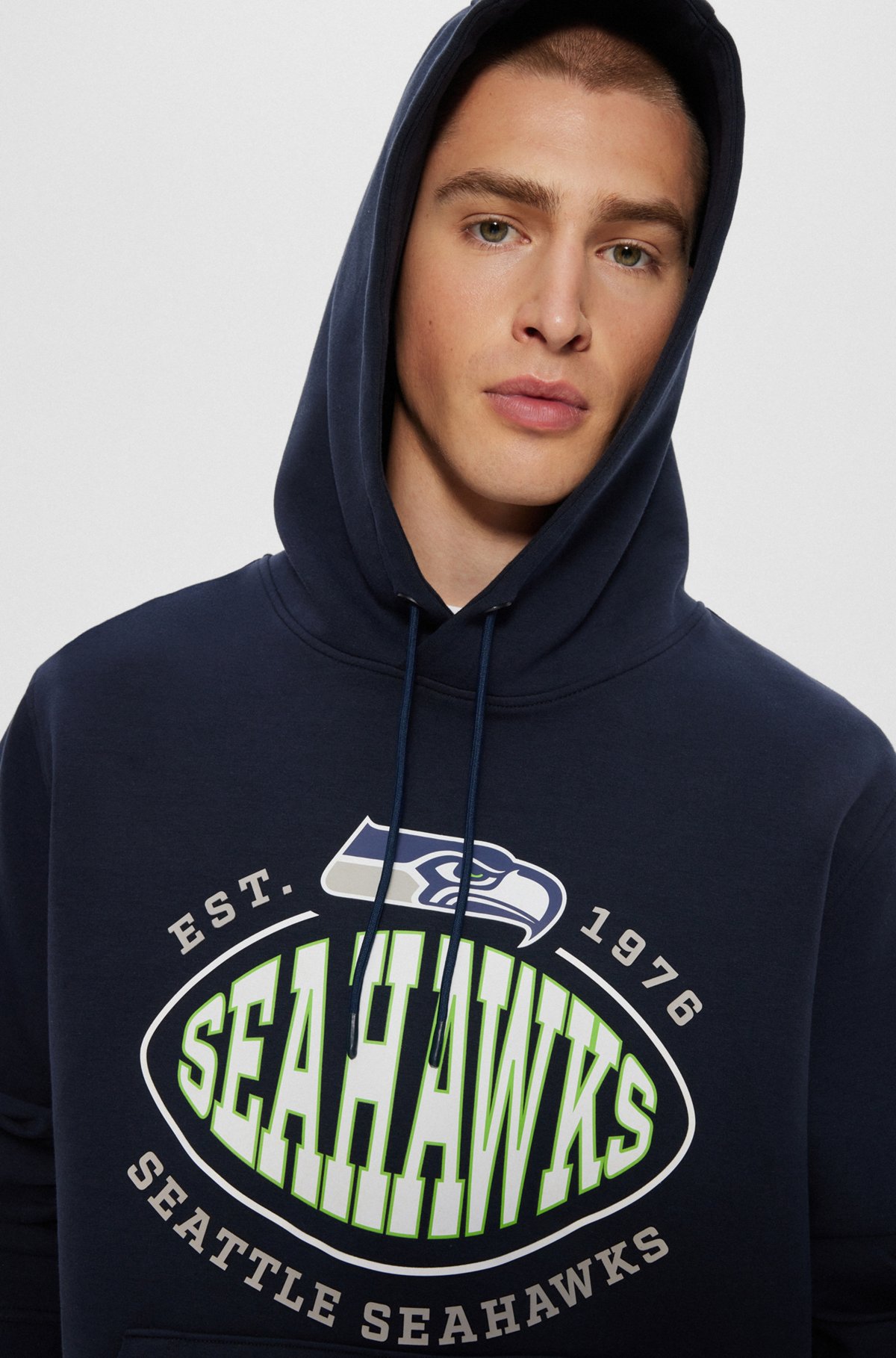  Sweat à capuche BOSS x NFL en coton mélangé avec logo du partenariat, Seahawks
