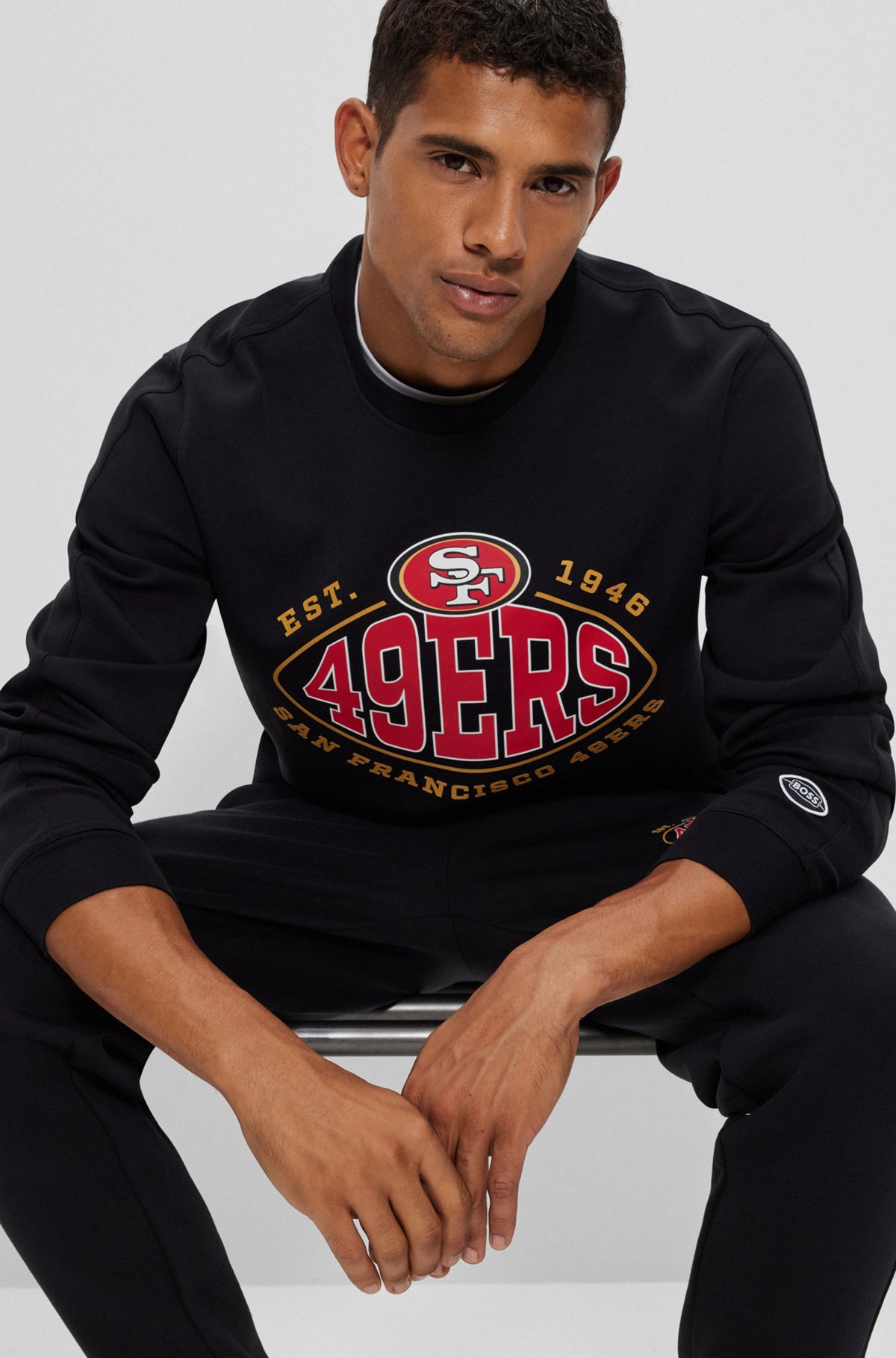 BOSS x NFL cotton-blend sweatshirt with collaborative branding, 49ers