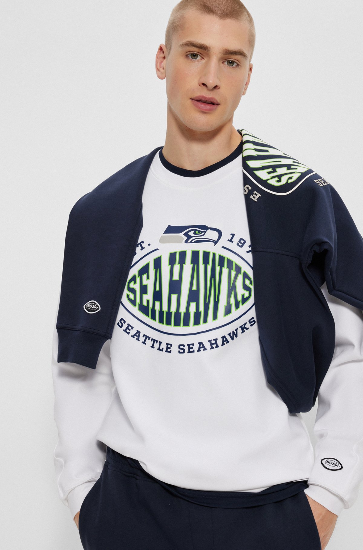Sweat en coton mélangé BOSS x NFL avec logos du partenariat, Seahawks