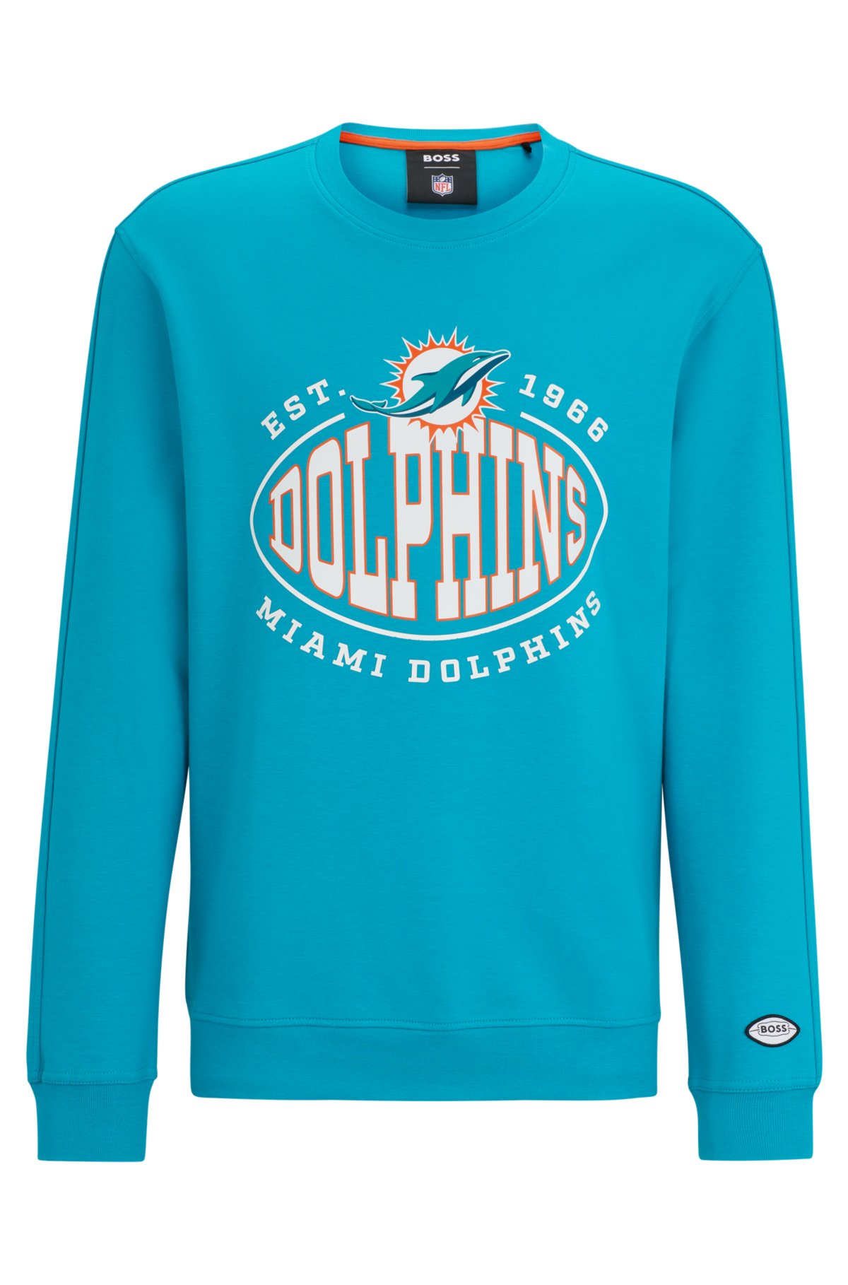 Boss Men's Boss x NFL Cotton-Blend Sweatshirt with Collaborative Branding - Dolphins Open Green - Size Medium