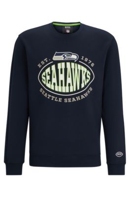 Shop Hugo Boss Boss X Nfl Cotton-blend Sweatshirt With Collaborative Branding In Seahawks