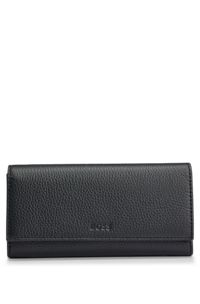 Grained-leather continental wallet with embossed logo, Black
