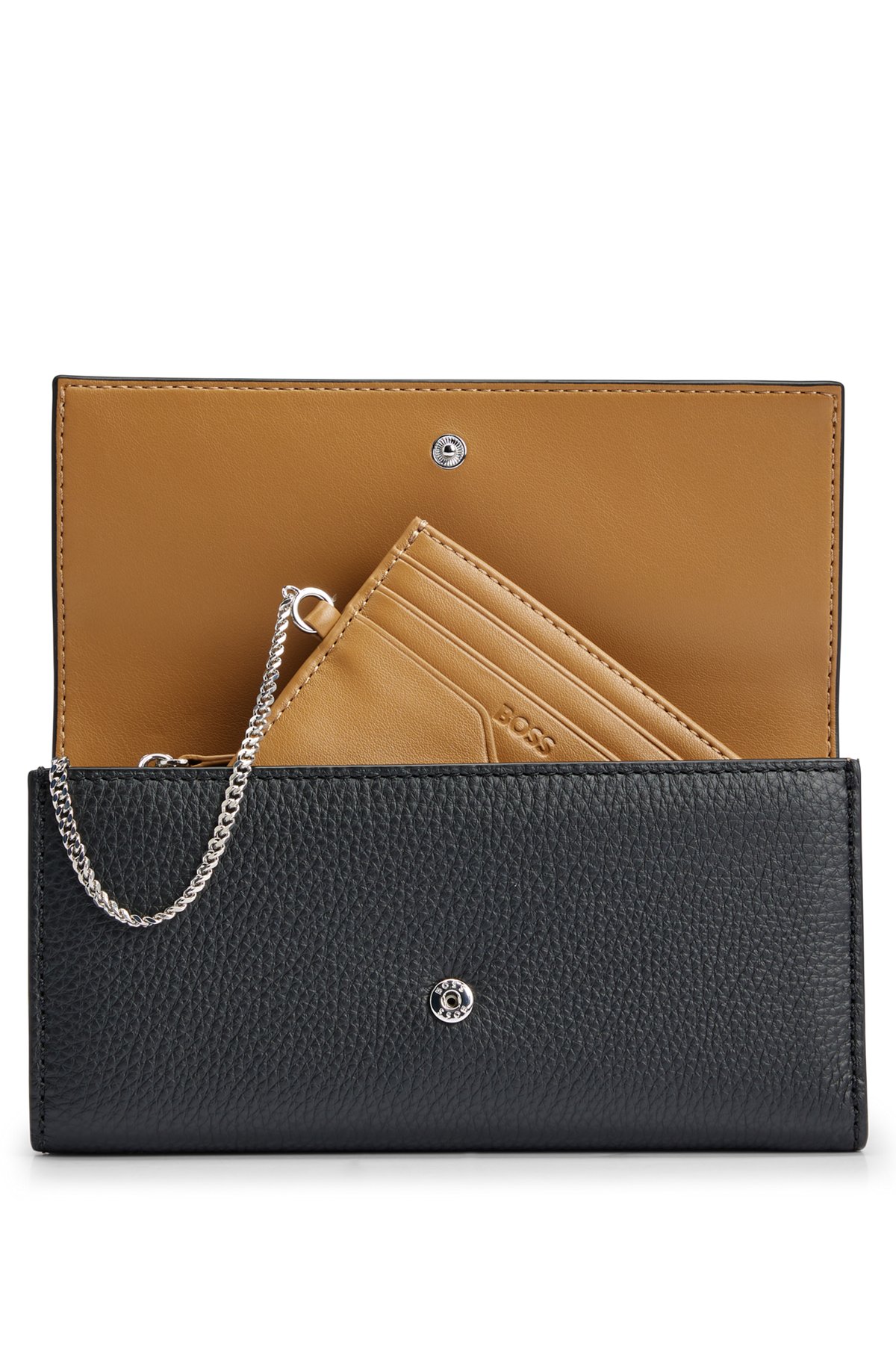 Grained-leather continental wallet with embossed logo, Black