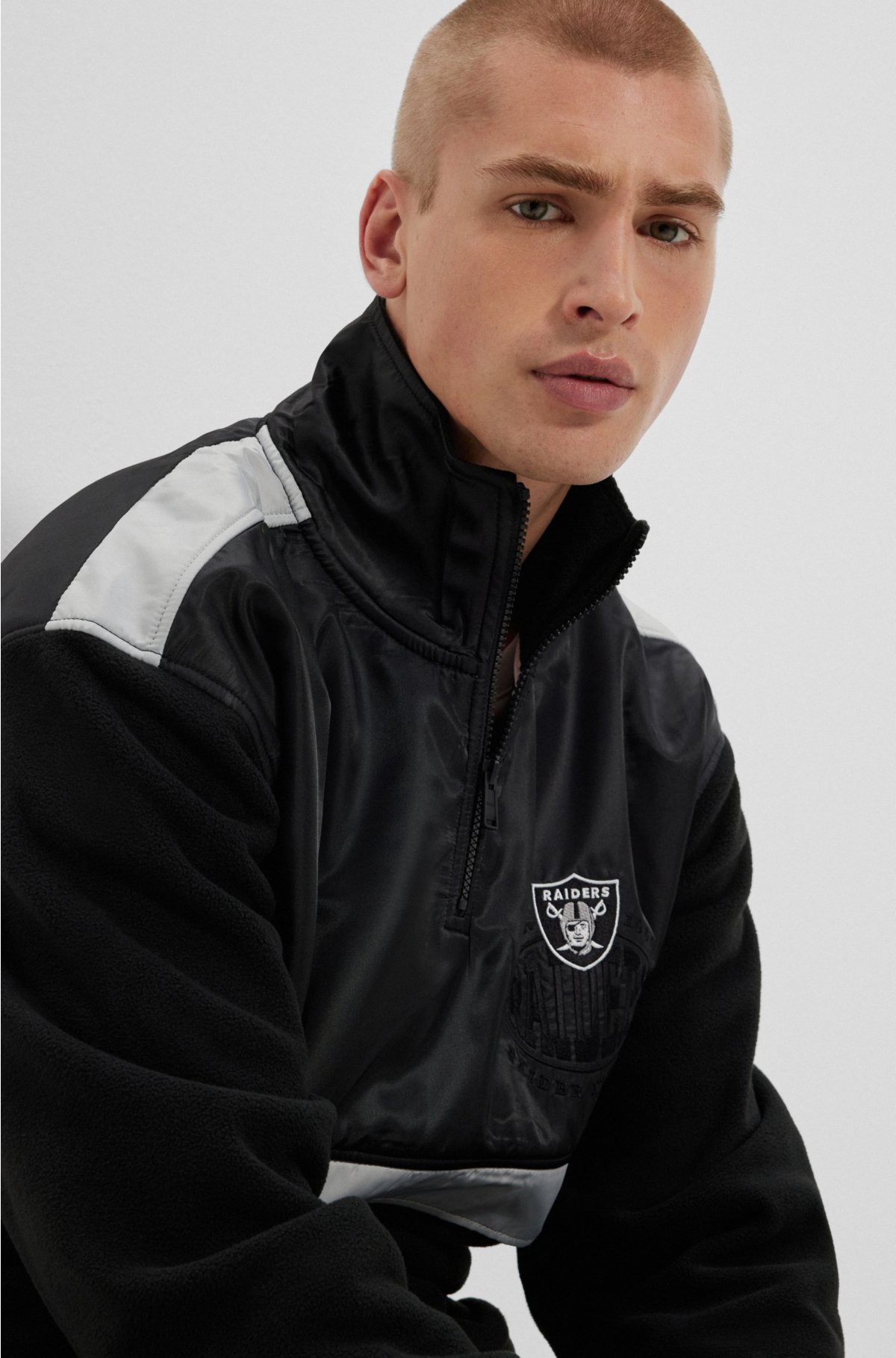  BOSS x NFL zip-neck sweatshirt with collaborative branding, Raiders