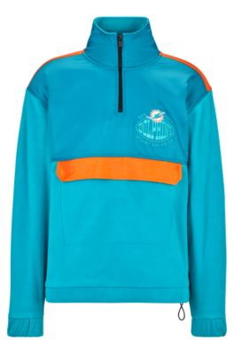 Shop Hugo Boss Boss X Nfl Zip-neck Sweatshirt With Collaborative Branding In Dolphins