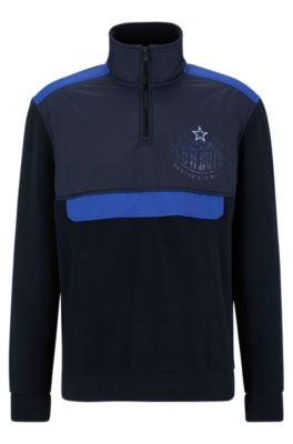 Shop Hugo Boss Boss X Nfl Zip-neck Sweatshirt With Collaborative Branding In Cowboys