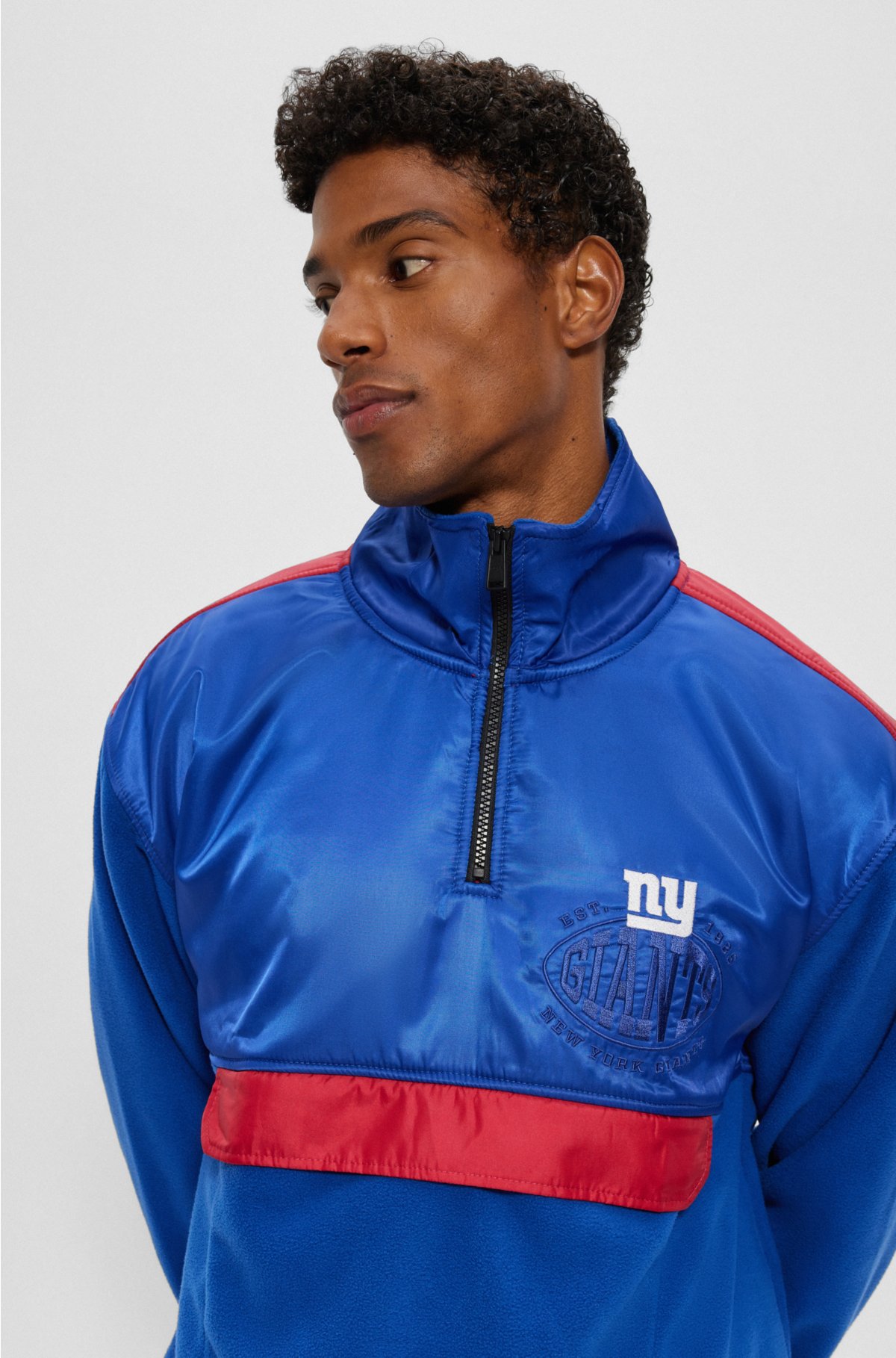  BOSS x NFL zip-neck sweatshirt with collaborative branding, Giants