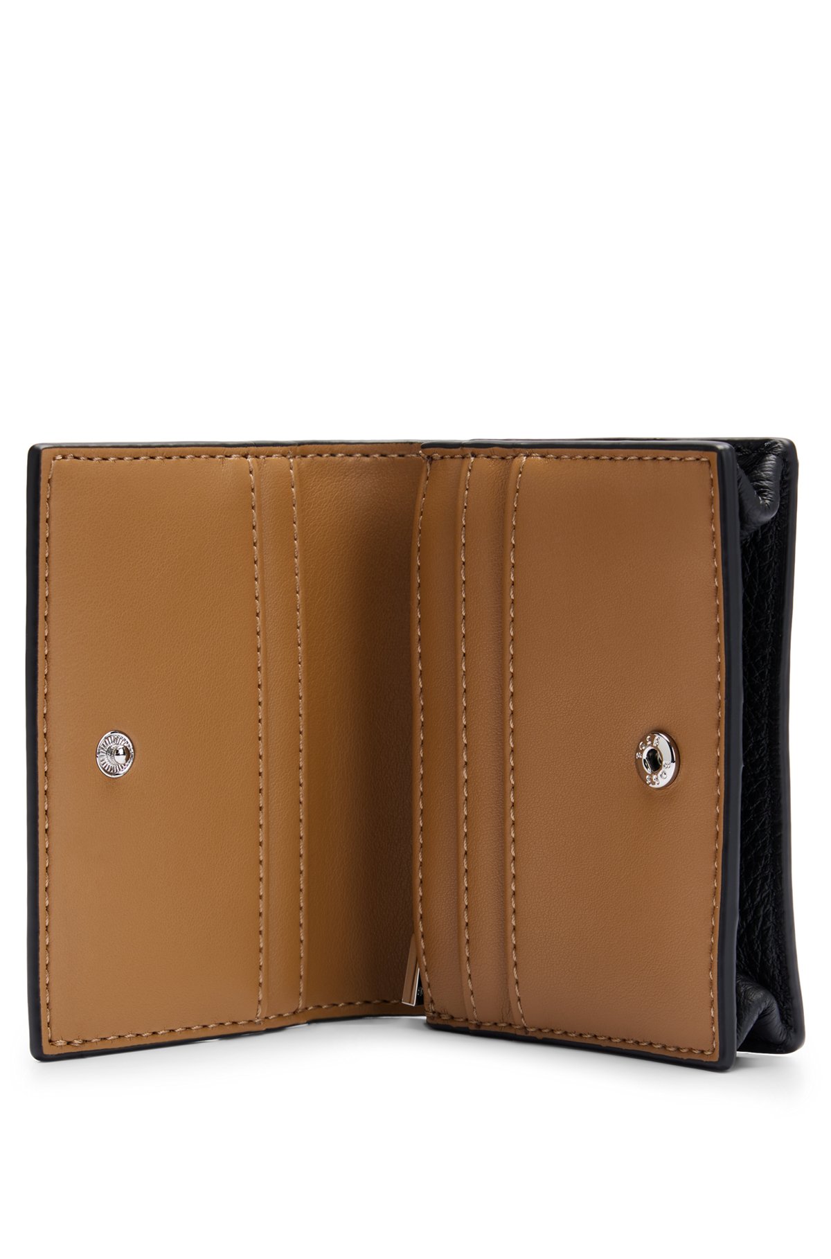 Grained-leather card holder with press-stud closure, Black