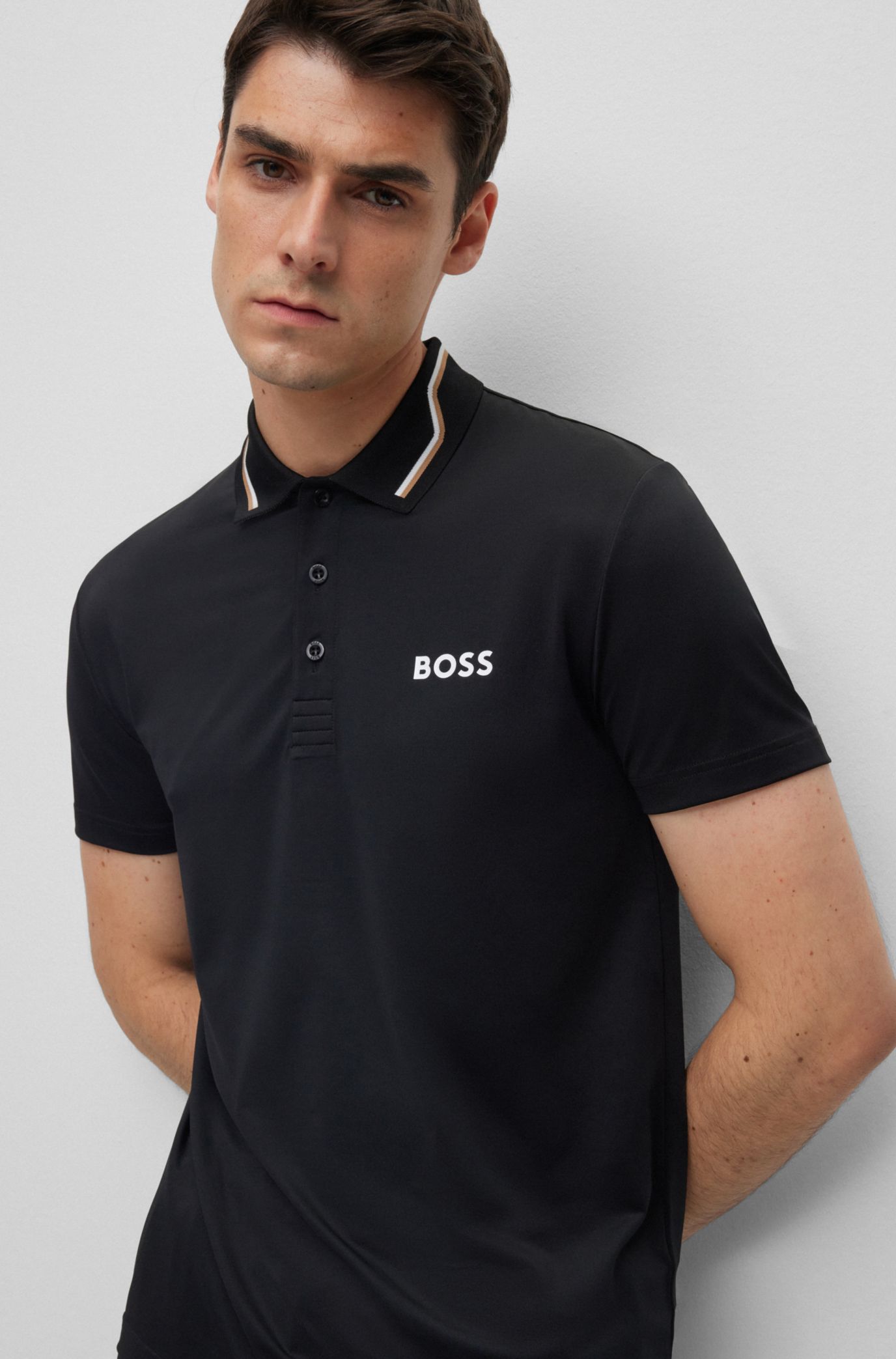 collar BOSS with polo Contrast-logo - shirt stripe