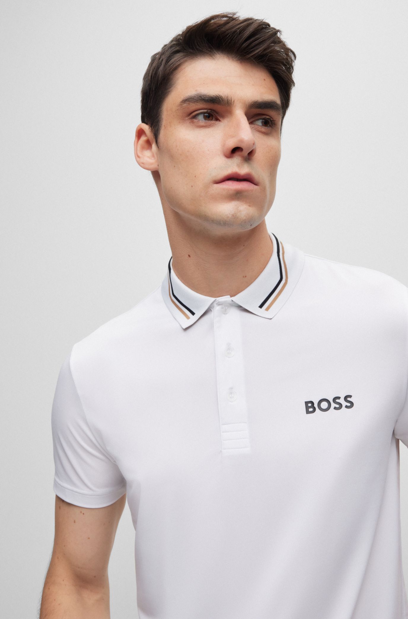 BOSS - Contrast-logo collar shirt polo with stripe