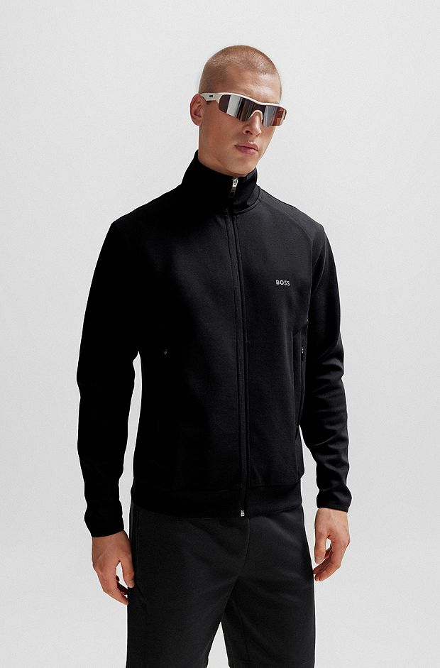 Zip-up sweatshirt with logo print, Black