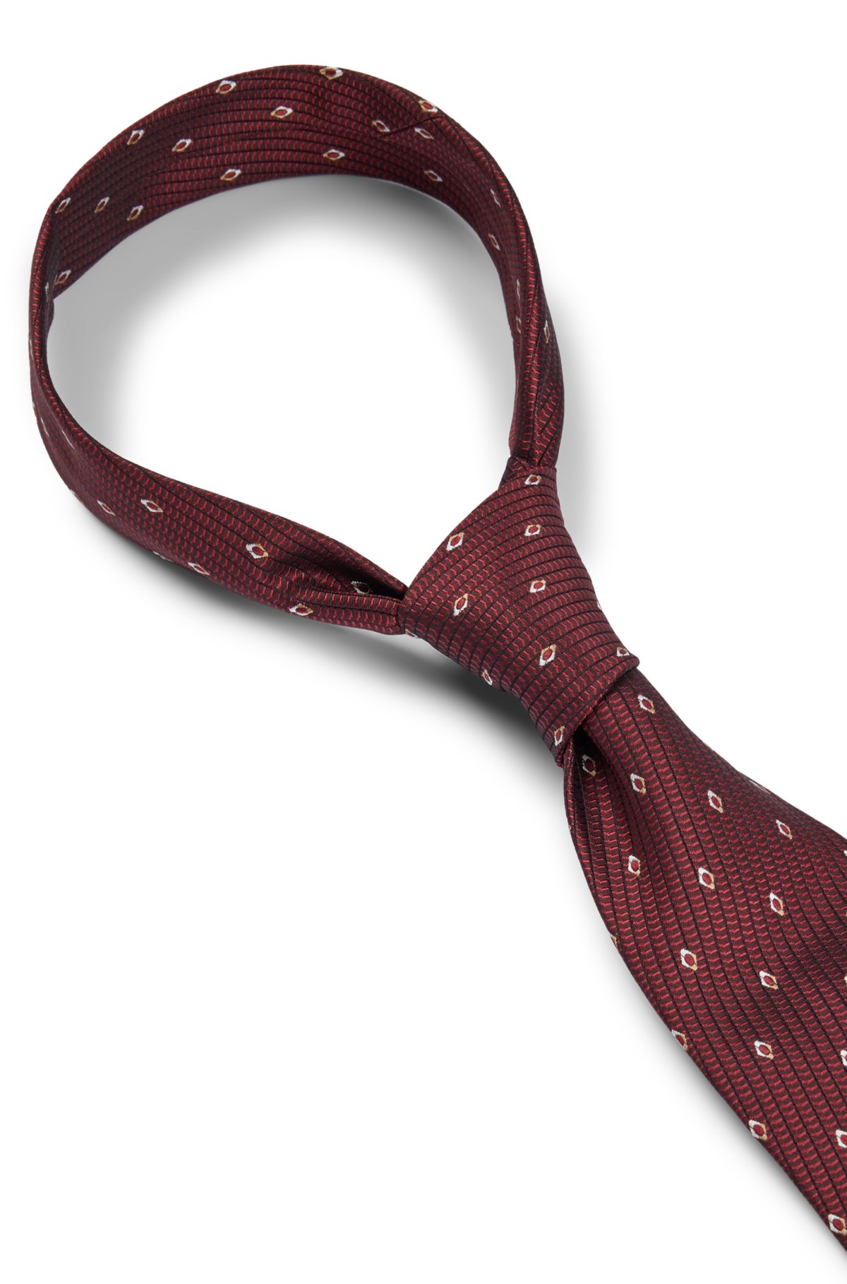 Silk-jacquard tie with modern pattern, Dark Red