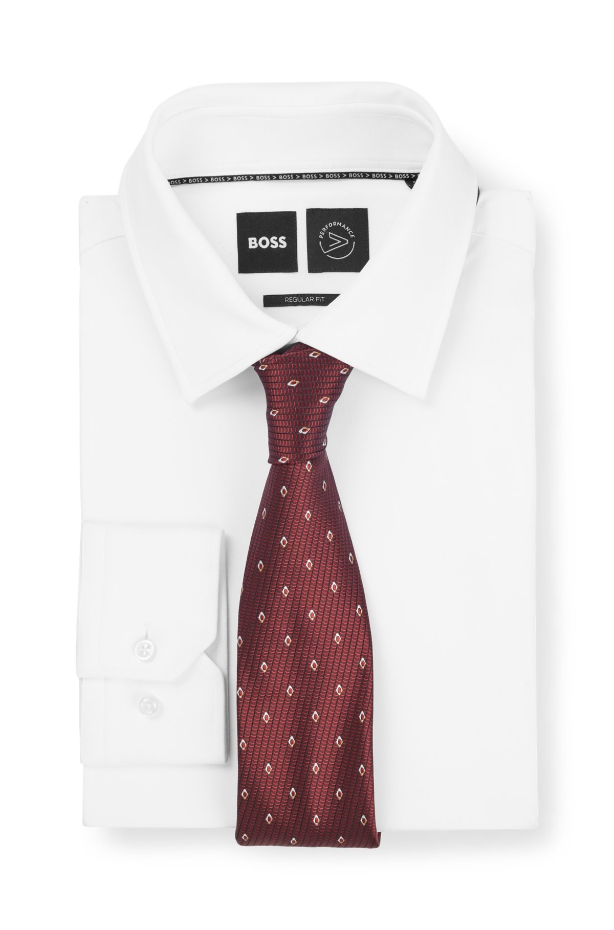 Silk-jacquard tie with modern pattern, Dark Red