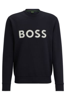 Hugo Boss Cotton-blend Sweatshirt With Hd Logo Print In Dark Blue