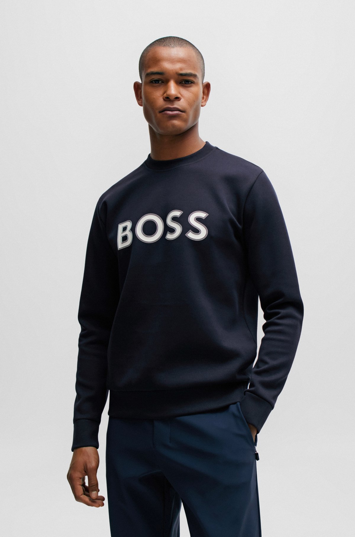 BOSS - Cotton-blend sweatshirt with HD logo print - Dark Blue BOSS - Cotton-blend sweatshirt with HD logo print - Dark Blue